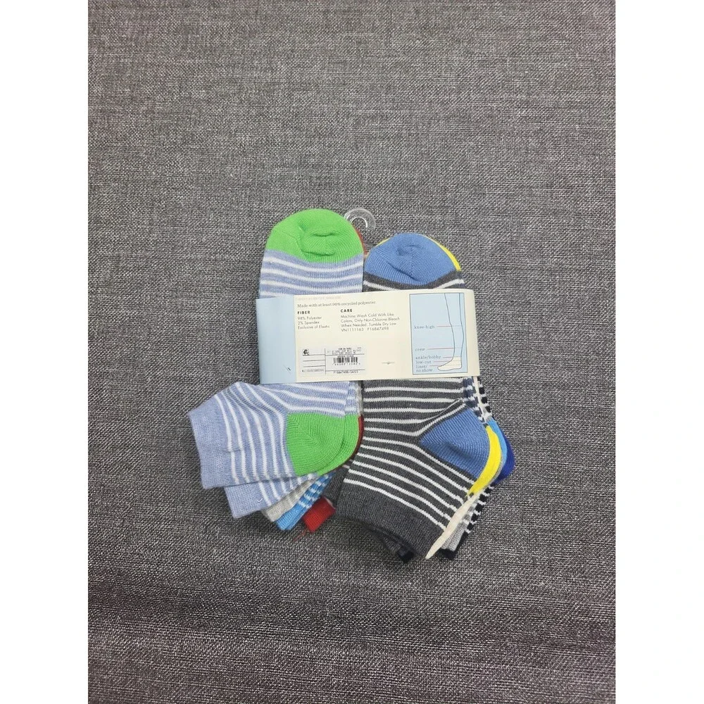 Cat & Jack Boys' 10 Pairs Lightweight Striped Ankle Socks Size Medium 9-2.5